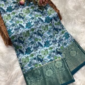 Aqua Blue with Green Zari Border