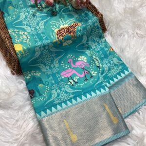 Aqua Blue Digital Print Saree