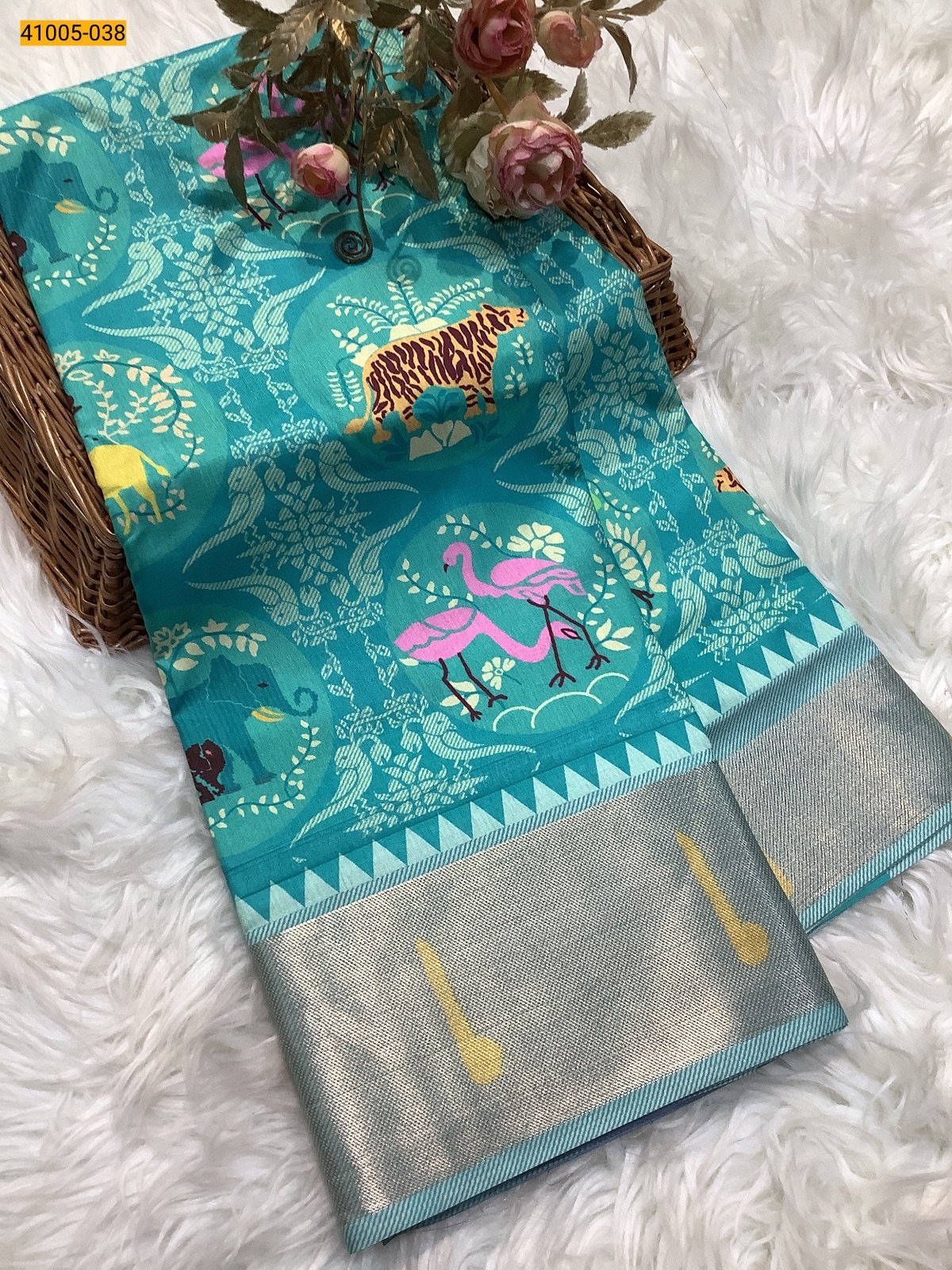 Aqua Blue Digital Print Saree